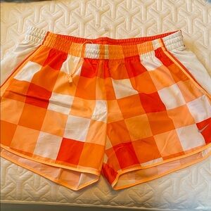 Nike Women's Vibrant Orange Checkered Athletic Shorts